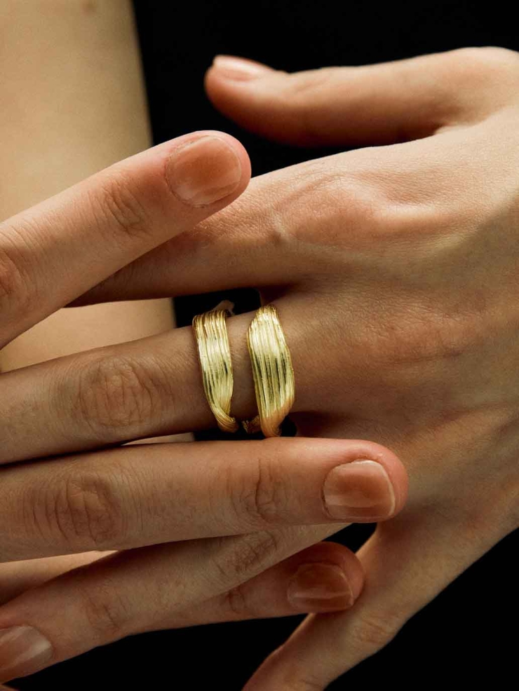 Gold Linear Double Band Ring