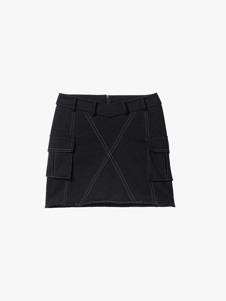 YUEQIQI Black Mini Cargo Skirt