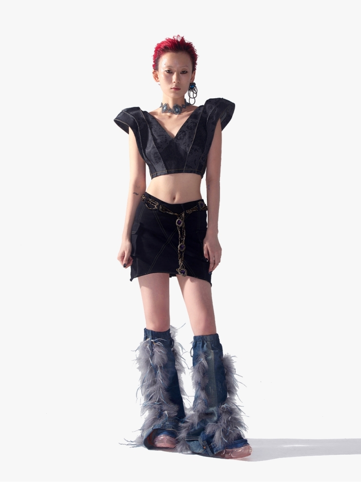 YUEQIQI Black Mini Cargo Skirt