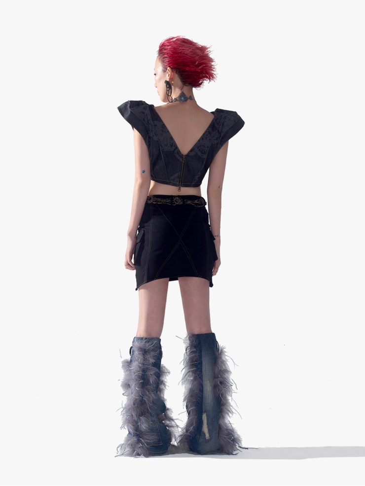 YUEQIQI Black Mini Cargo Skirt
