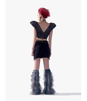 YUEQIQI Black Mini Cargo Skirt