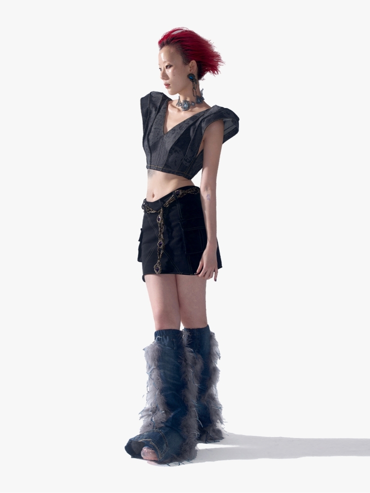 YUEQIQI Black Mini Cargo Skirt