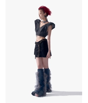 YUEQIQI Black Mini Cargo Skirt