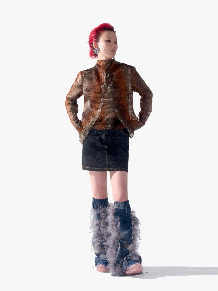 YUEQIQI Copper Tulle Pin Cardigan