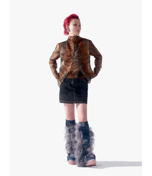 YUEQIQI Copper Tulle Pin Cardigan