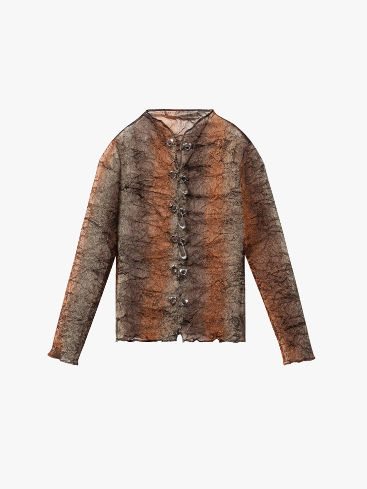 YUEQIQI Copper Tulle Pin Cardigan