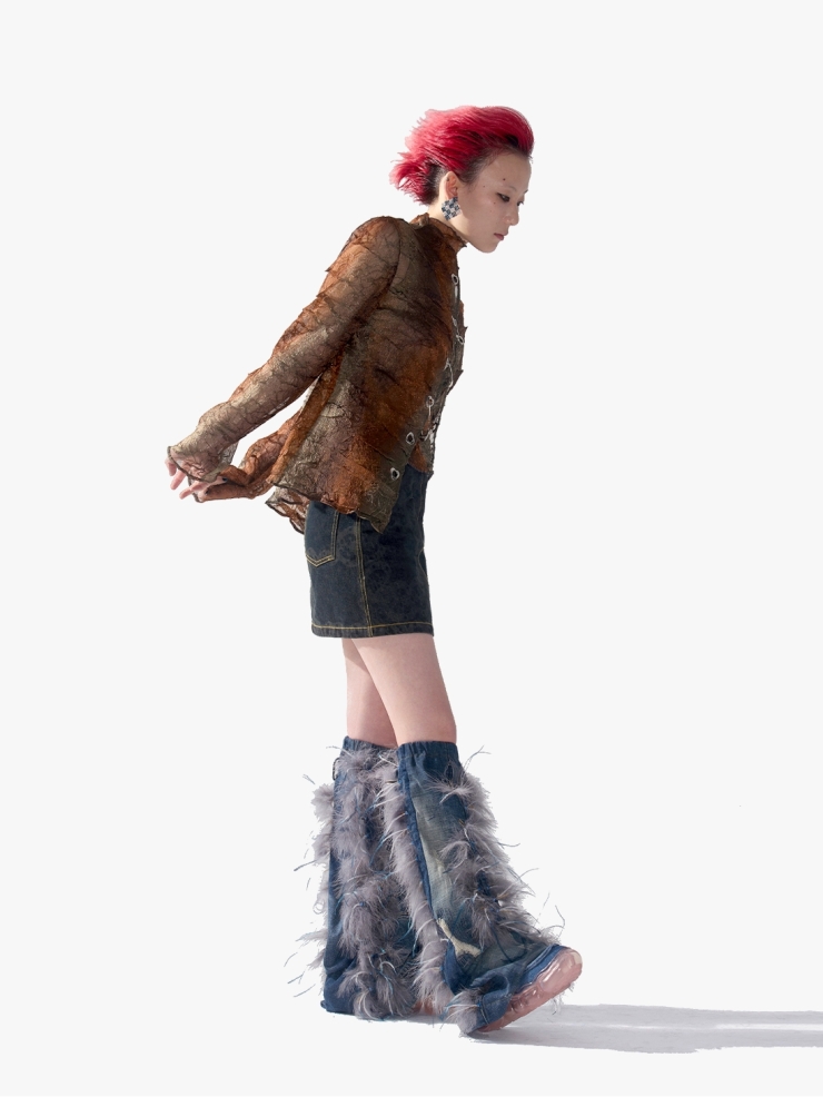 YUEQIQI Copper Tulle Pin Cardigan