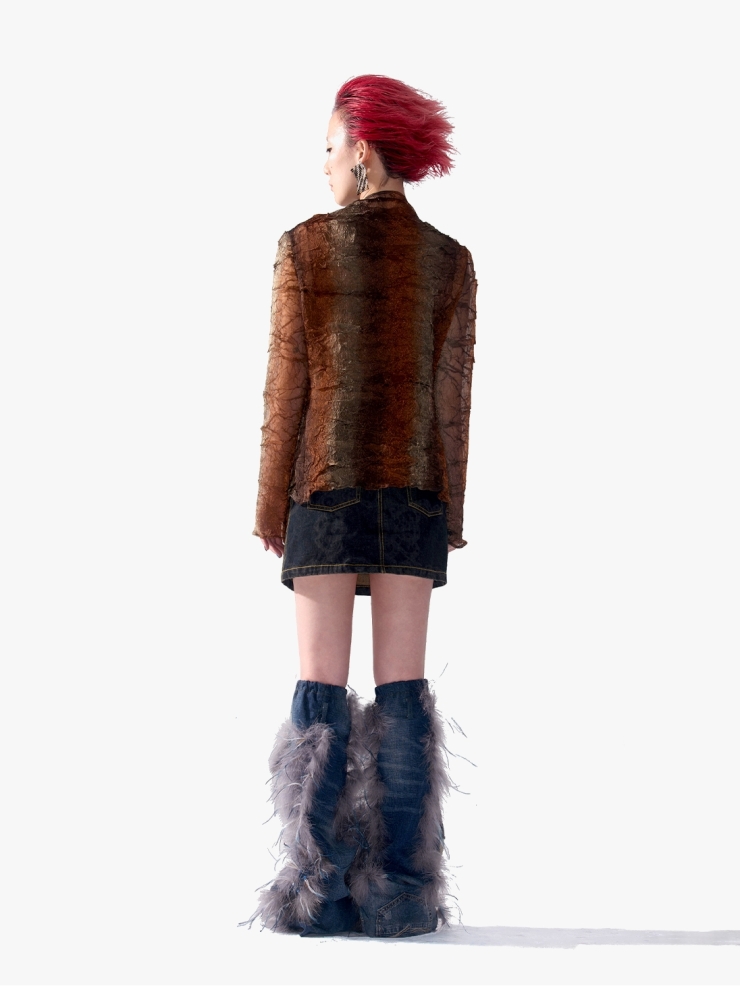 YUEQIQI Copper Tulle Pin Cardigan