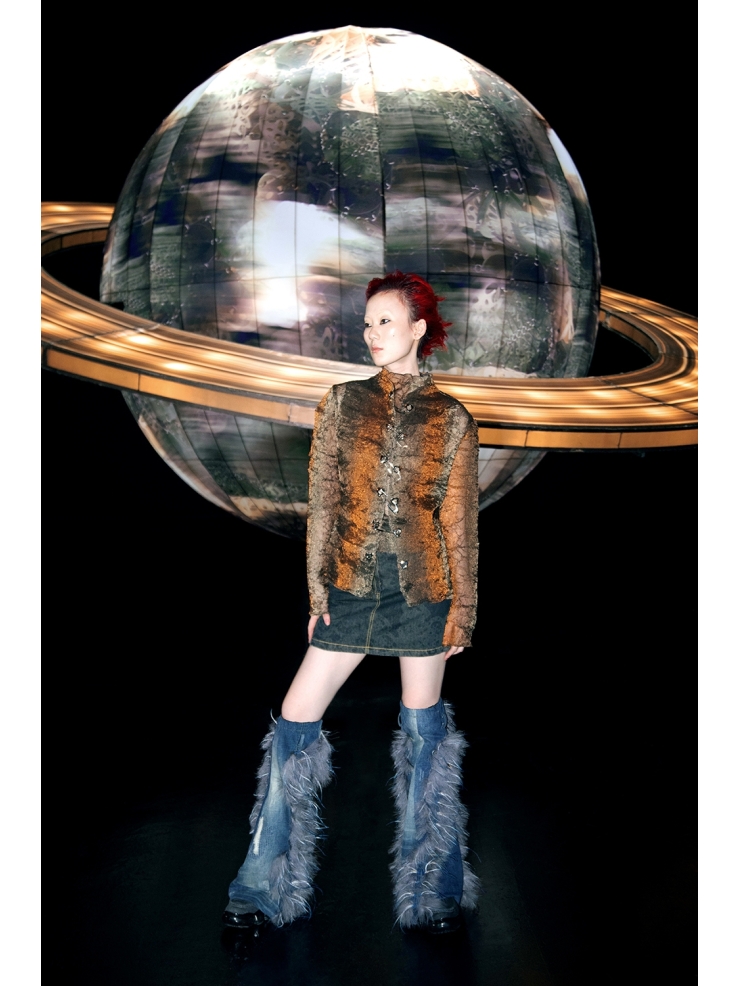 YUEQIQI Copper Tulle Pin Cardigan