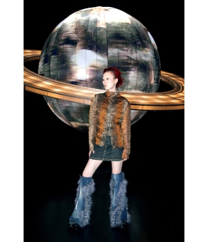 YUEQIQI Copper Tulle Pin Cardigan