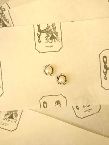 Silver Flower Pearl Stud Earrings