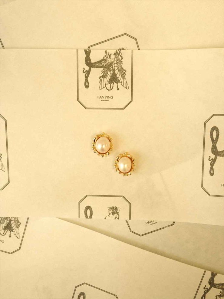 Gold Flower Pearl Stud Earrings