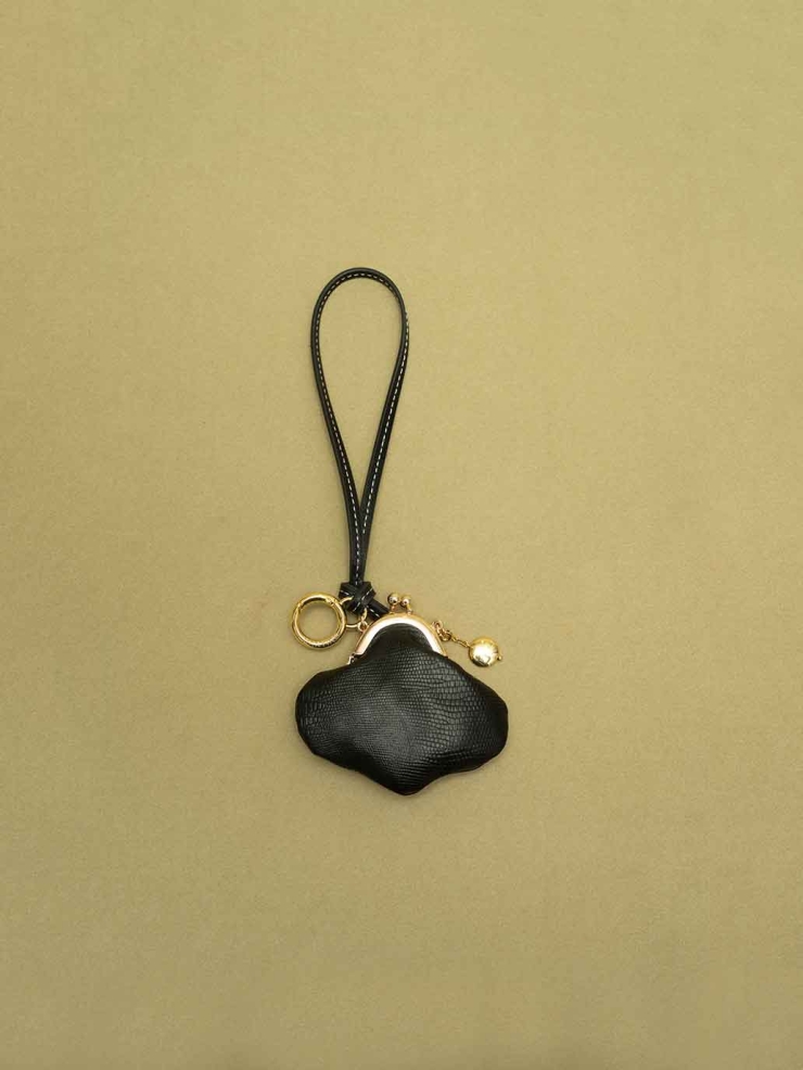 Black Croc-Embossed Cloud Coin Purse / Charm