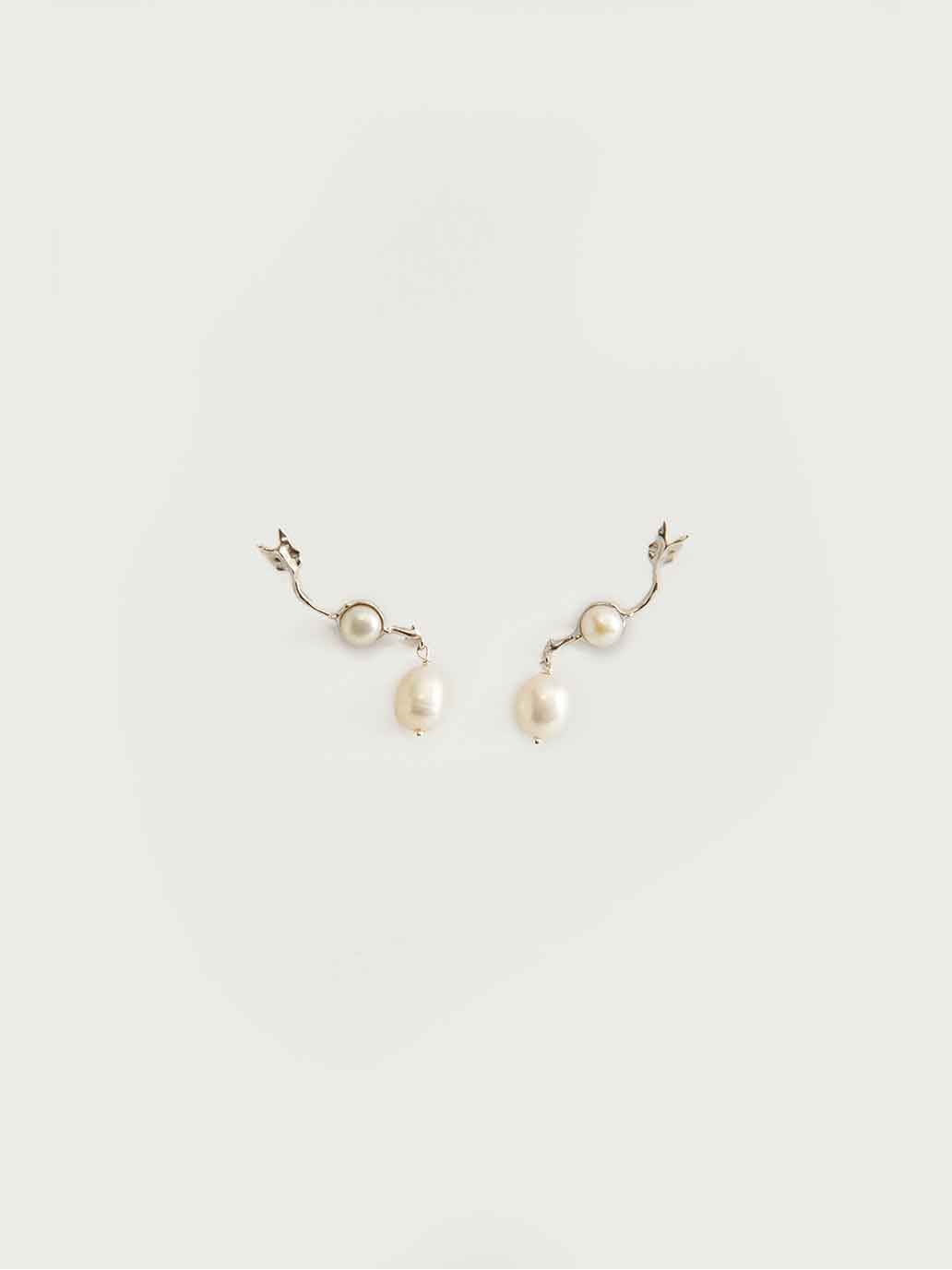 Pearl Arrow Cartilage Silver Earrings