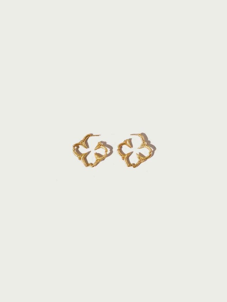 Gold Floral Inlaid Branch Hoop Earrings