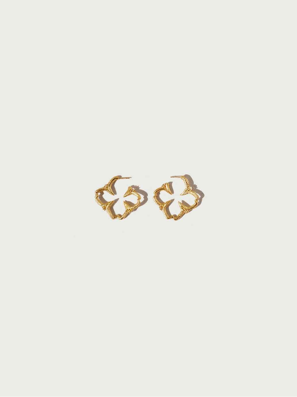 Gold Floral Inlaid Branch Hoop Earrings