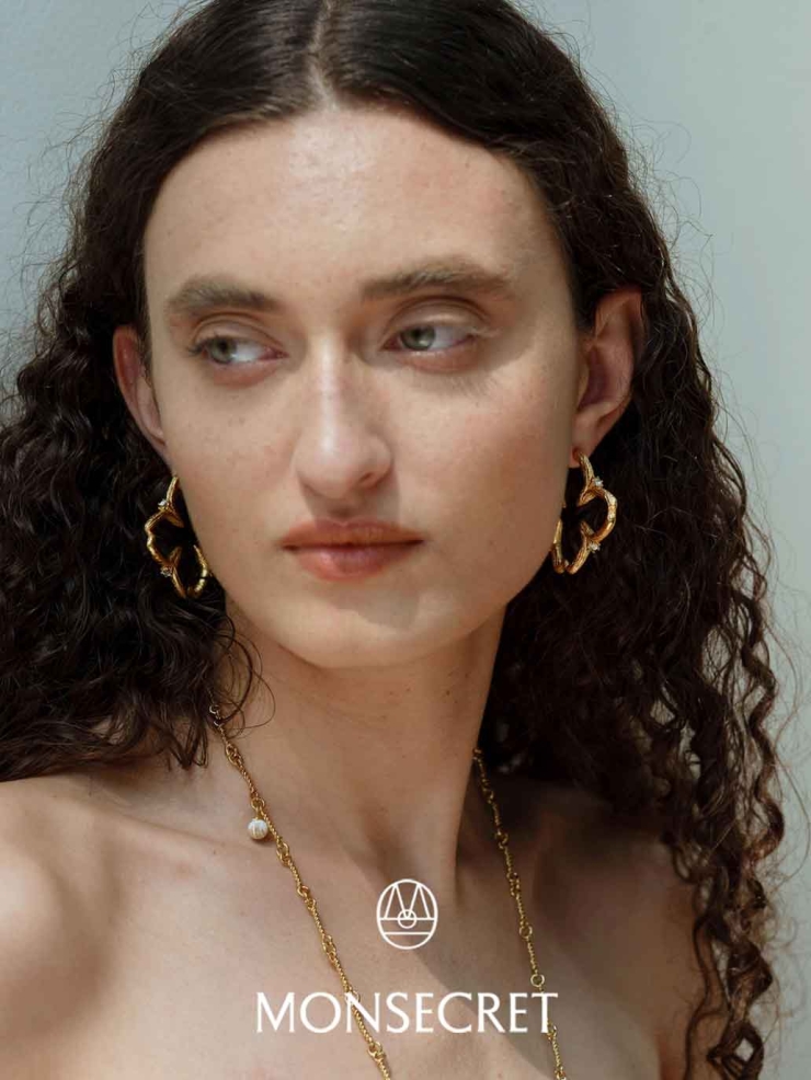 Gold Floral Inlaid Branch Hoop Earrings