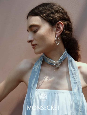 Silver Floral Inlaid Branch Hoop Earrings