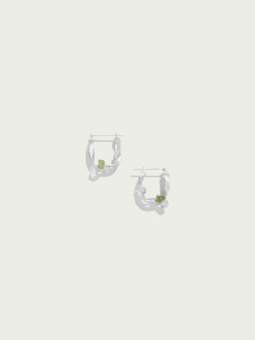 Silver Olivine Twist Drop Earrings