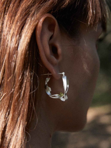 Silver Olivine Twist Drop Earrings