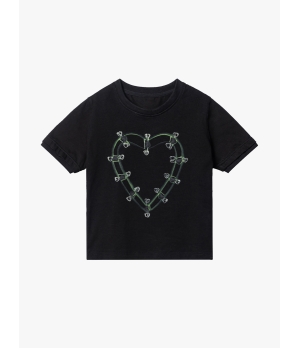 YUEQIQI Green-black Safety Pin Heart T-shirt