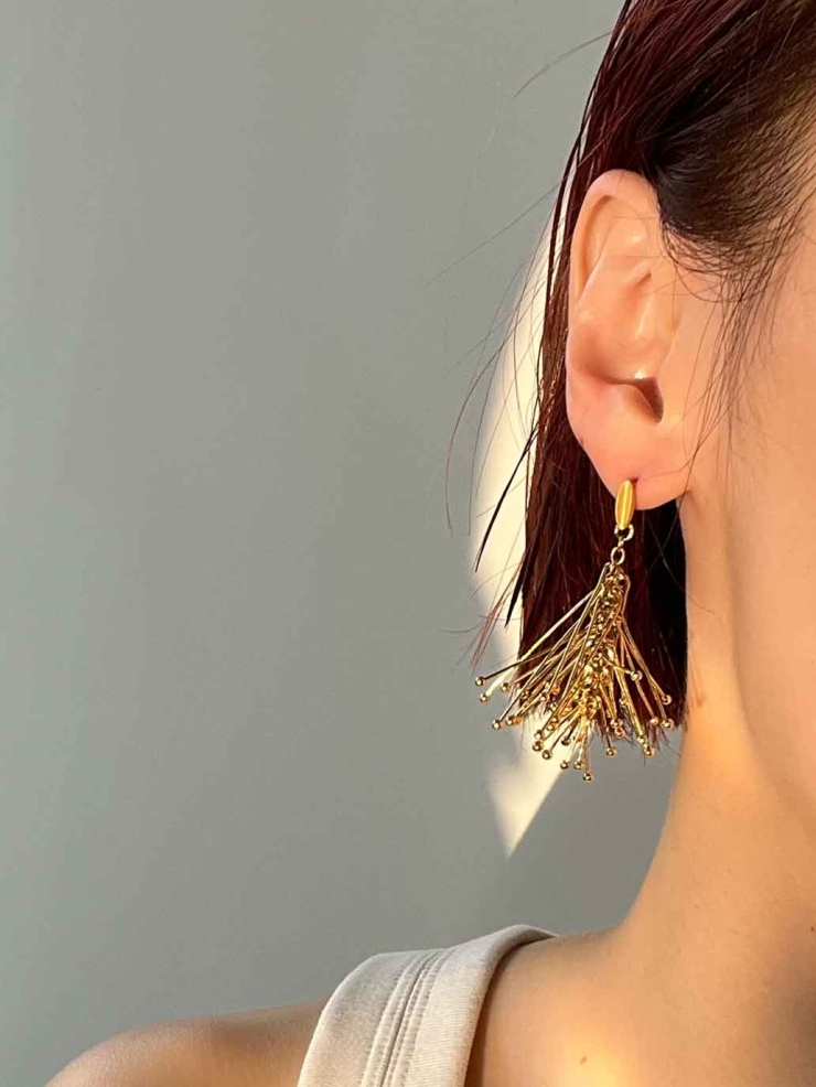 Gold Pine Needle Stud Earrings