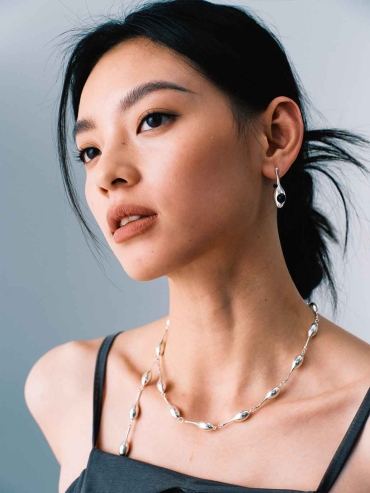 Silver Atomic Falling Teardrop Necklace