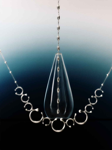 Silver Atomic Falling Teardrop Necklace
