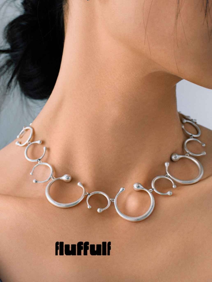 Silver Atomic Collision Statement Necklace