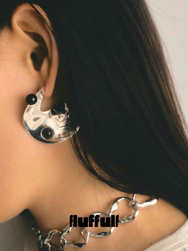 Silver Twisted Red Blood Cell Textured Wave Surface Earrings