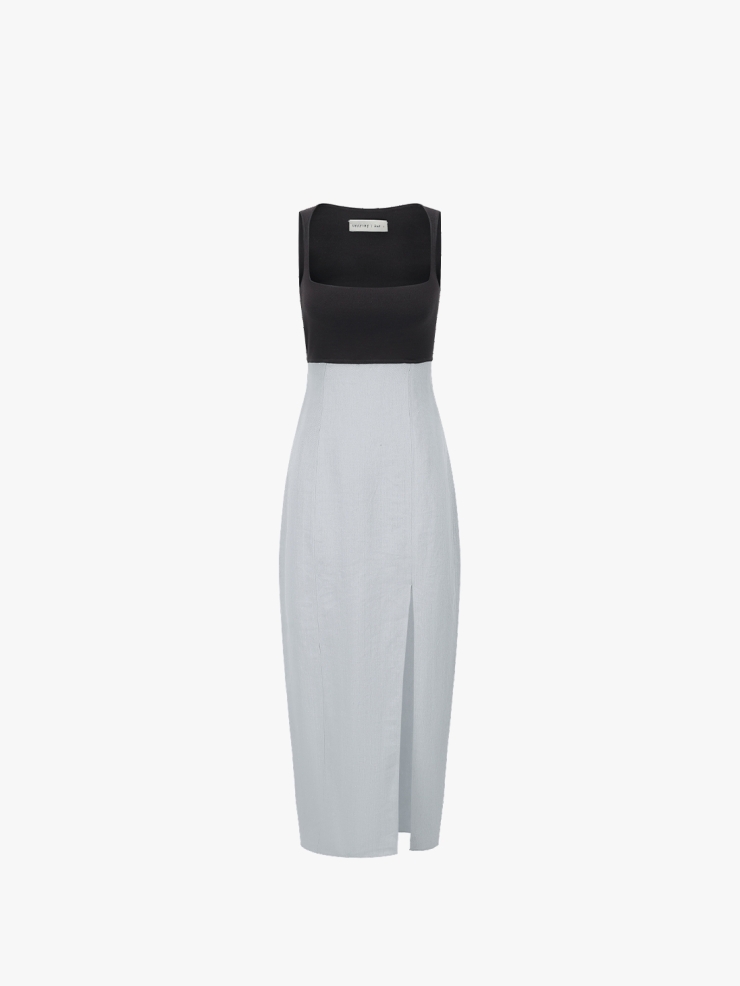 SWAYING Grey/Blue Knitted Patchwork Tank Dress
