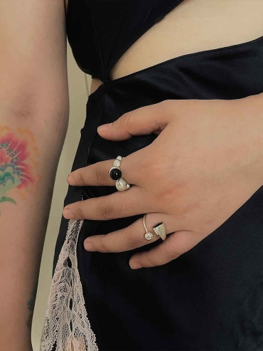 Silver Flowing Rotating Heart Cell Ring