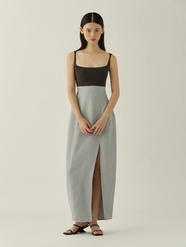 SWAYING Grey/Blue Knitted Patchwork Tank Dress