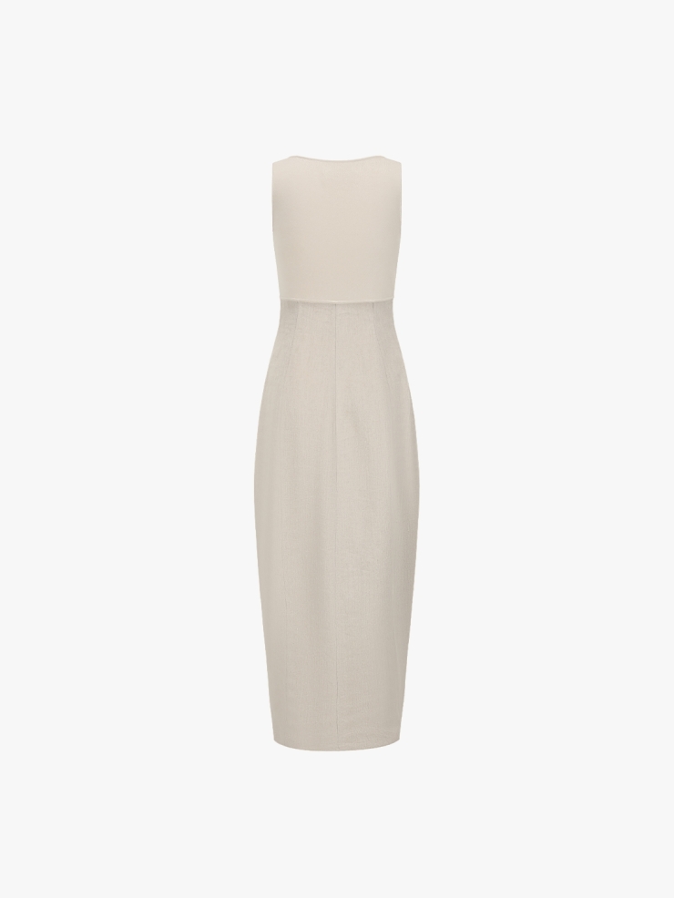 SWAYING Beige Grey/Linen Knitted Patchwork Tank Dress