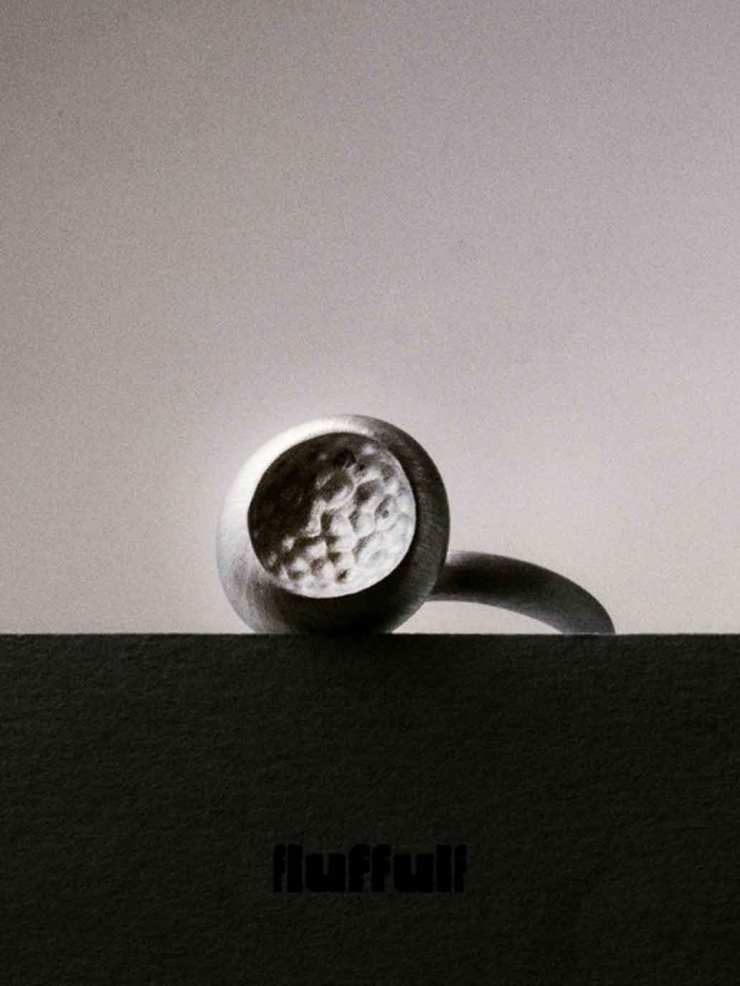 Silver Textured Soft Form Hemisphere Ring