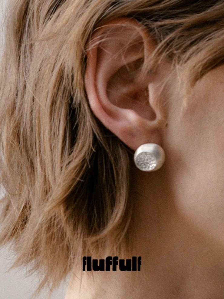 Silver Textured Soft Form Hemisphere Stud Earrings