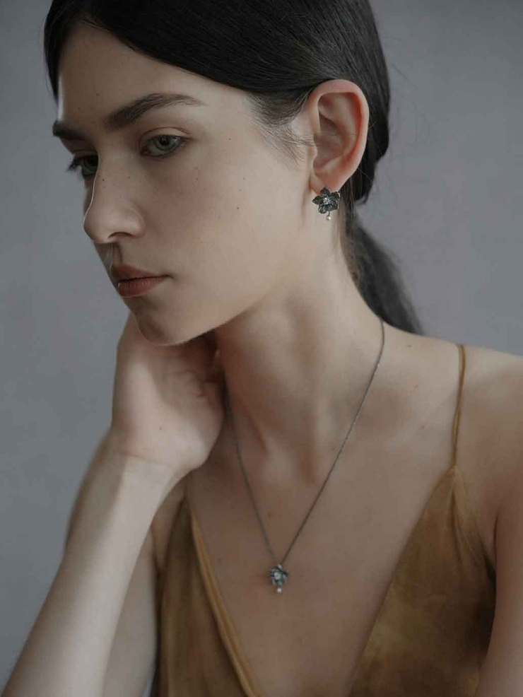 Black Moonlit Flower Earrings