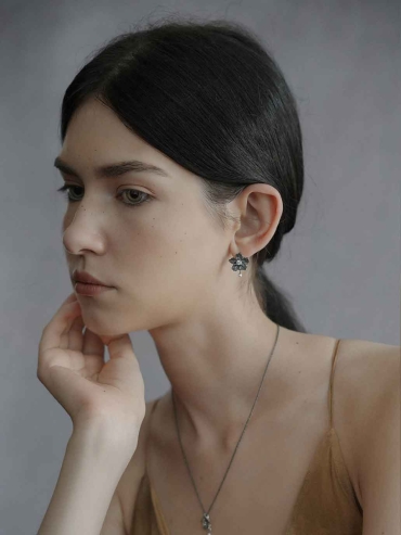 Black Moonlit Flower Earrings