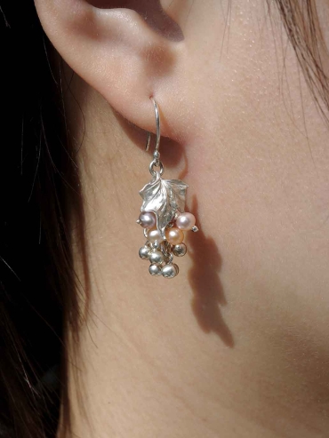 Silver Grape Leaf Spirit Fruit Earrings