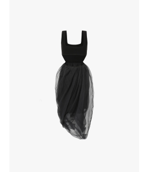 SWAYING Black Organza Twisted Hem Dress