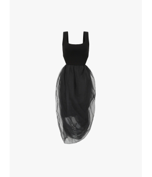 SWAYING Black Organza Twisted Hem Dress