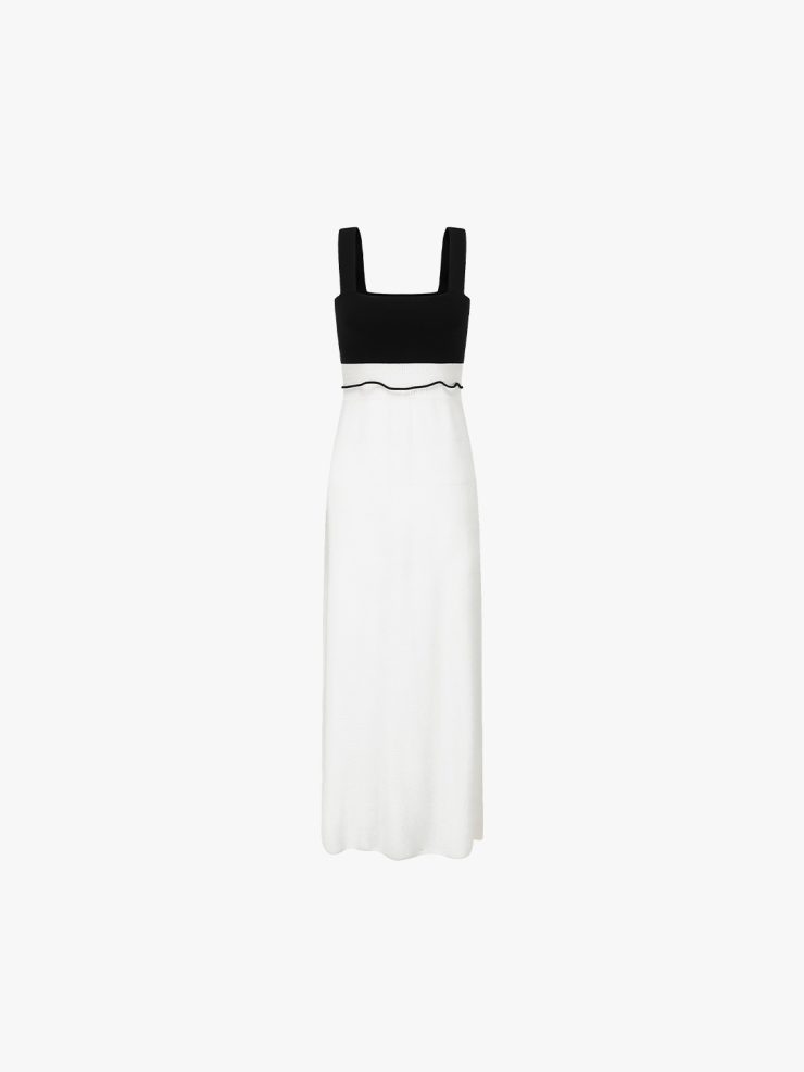 SWAYING White/Black Seamless Square-neck Tank Dress