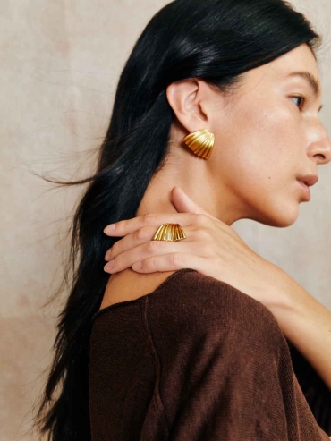 Gold Palm Leaf Stud Earrings