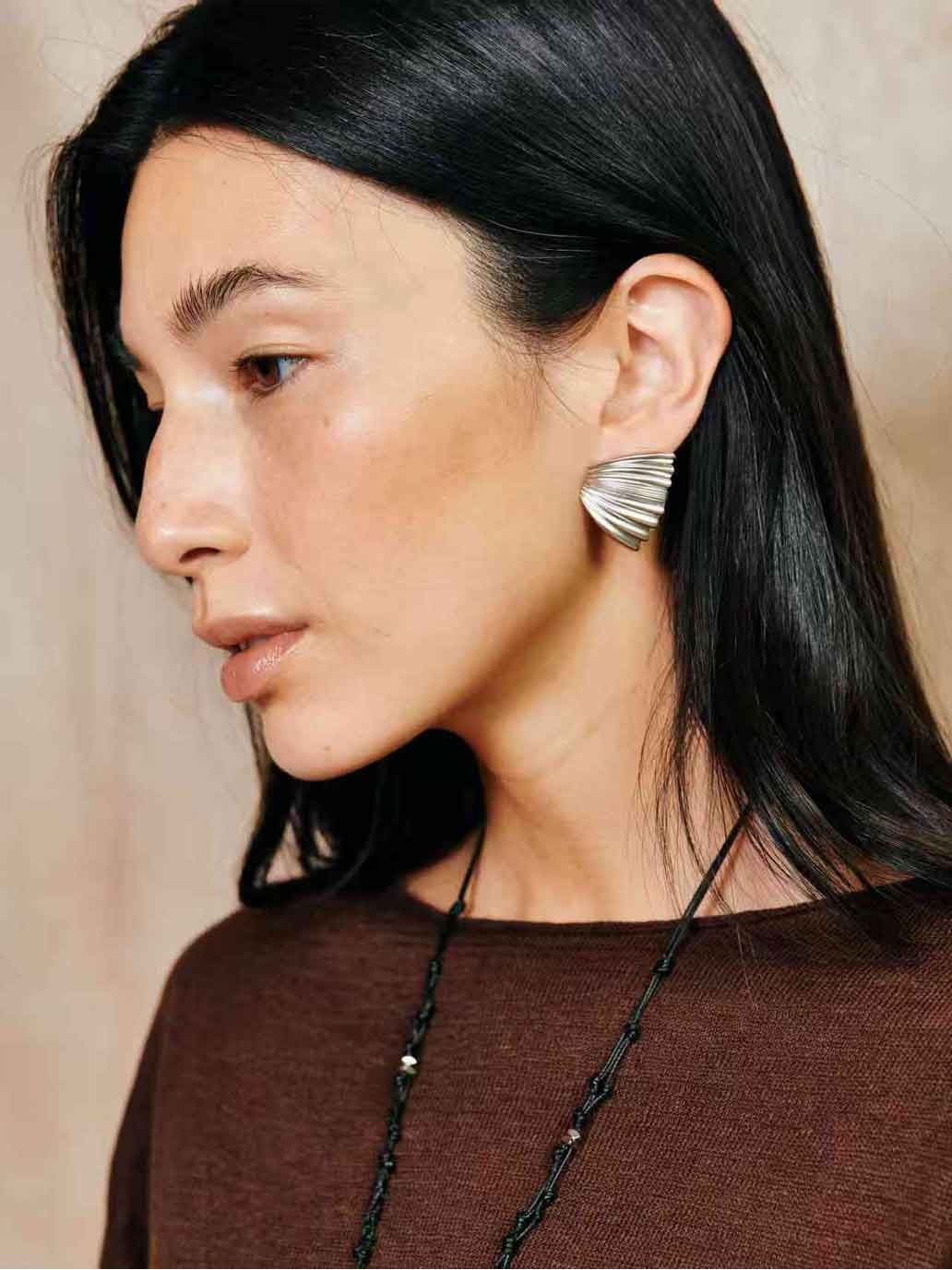 Silver Palm Leaf Stud Earrings