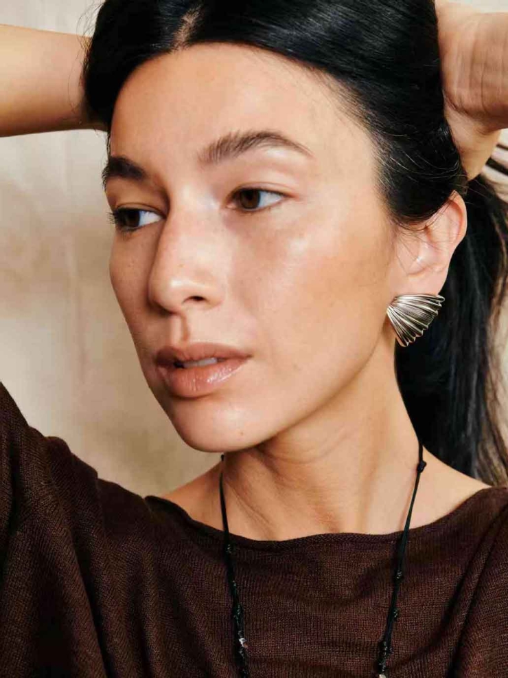 Silver Palm Leaf Stud Earrings