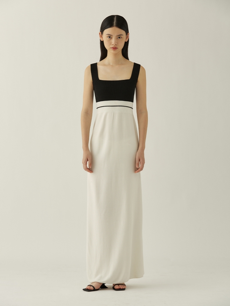SWAYING White/Black Seamless Square-neck Tank Dress