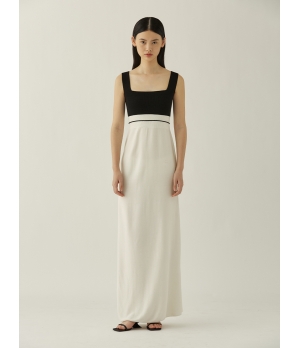 SWAYING White/Black Seamless Square-neck Tank Dress