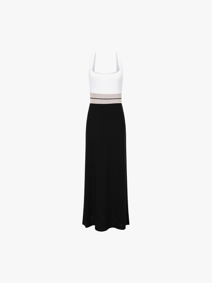 SWAYING Black/White Seamless Square-neck Tank Dress