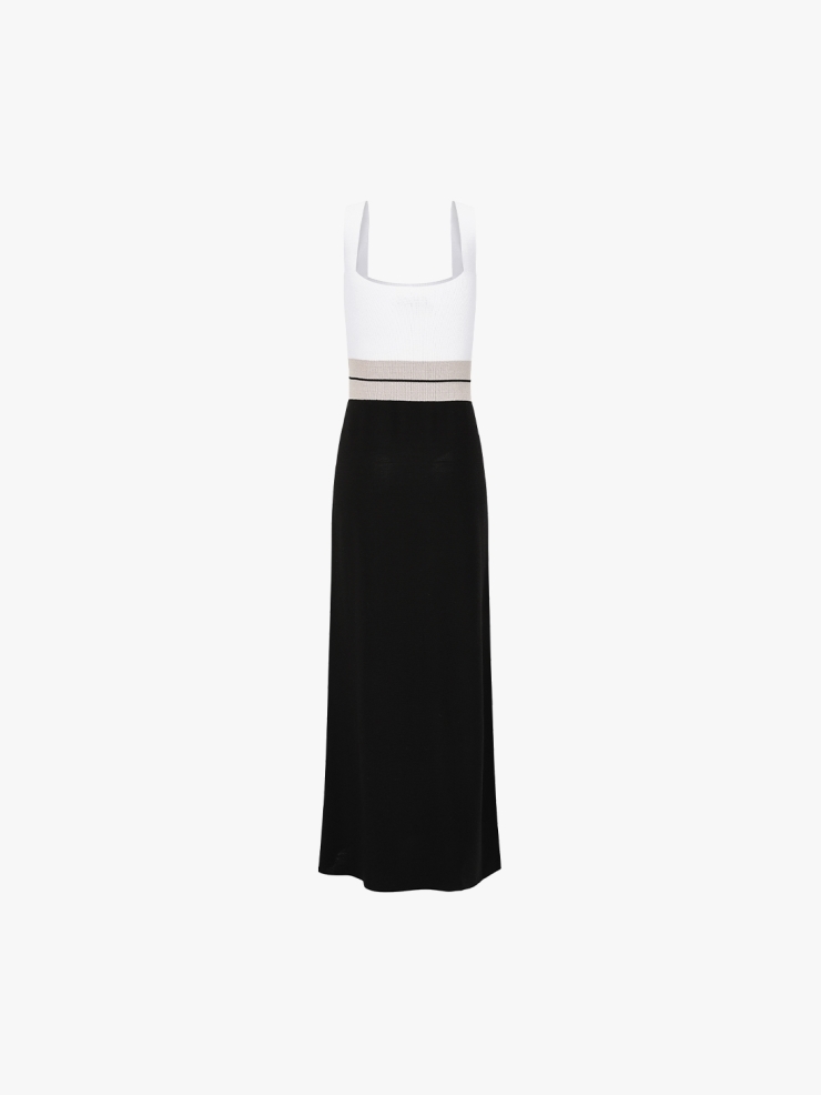 SWAYING Black/White Seamless Square-neck Tank Dress