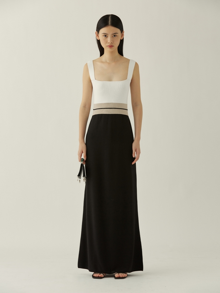 SWAYING Black/White Seamless Square-neck Tank Dress